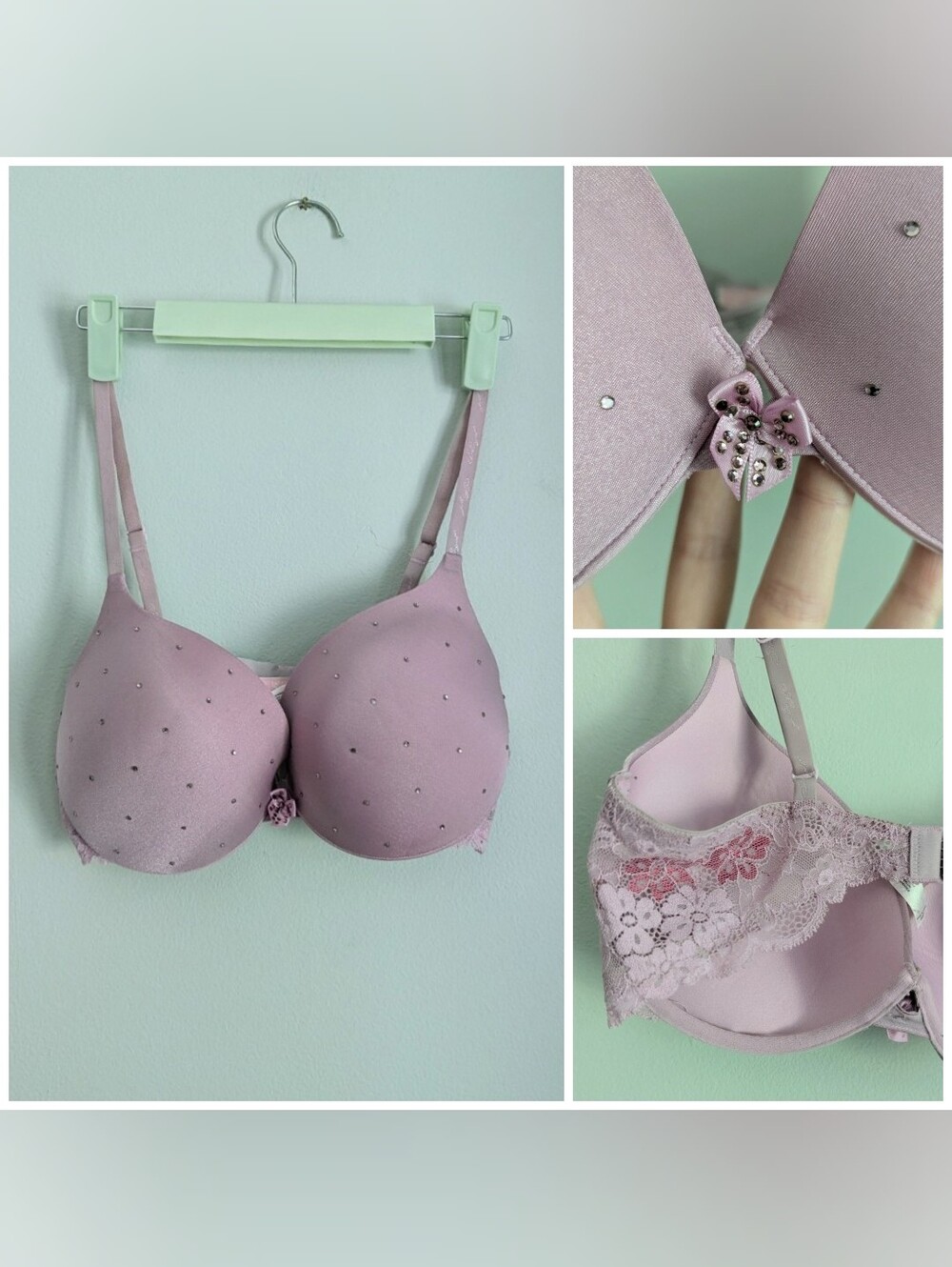Y2K Victoria's Secret Angels Bra 36D Lilac Jeweled Lightly Padded Underwire 2007